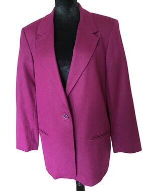 Sag Harbor 100% Wool Blazer, Vintage 70s Plum Jacket Magenta, Women’s Size 16